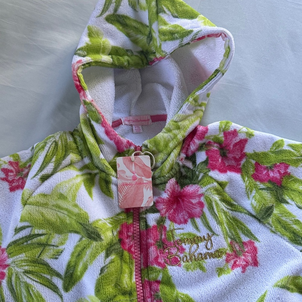 Tommy Bahamas Girls Floral Hooded Terry Cover-Up- Tropical Floral